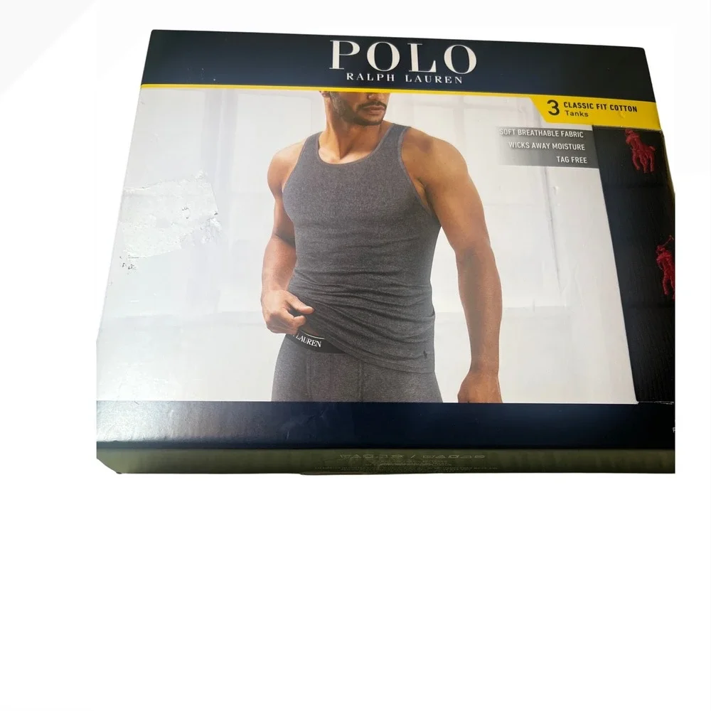 Polo Ralph Lauren 3 Classic Fit Cotton Tanks Mens Medium‎ Gray Wicks Moisture